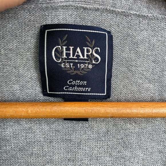 Chaps Gray Cardigan Sweater Mens Button Front Lightweight Cotton Cashmere Size L - Picture 8 of 10